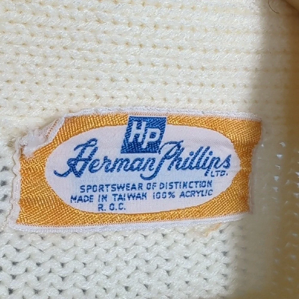 Vintage Herman Phillips Ivory Shawl Collar‎ Cardigan Sweater Preppy Heritage Med